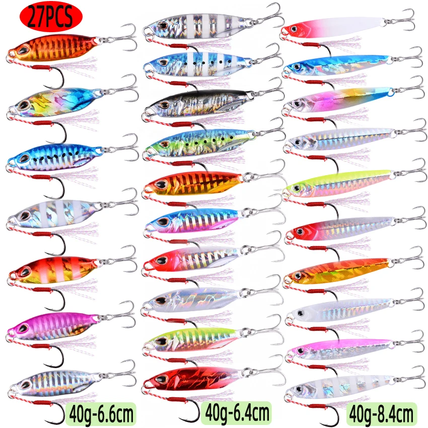 Fishing Lure Spoon - 27 個ミックスメタルジグ釣りルアーセット 50g40g 30g 20g クランクベイトジギングスプーンシンキングワブラー餌海釣りルアーペスカキット