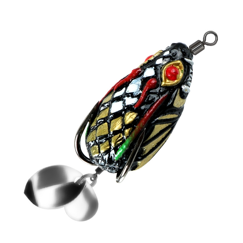 Fishing Lure Blade Bait - ダブルフックとブレード付きのクランクベイトルアー、PVC製のフロッグルアー、ブラックフィッシュ（ブラックバス）の淡水釣り用ソフトフロッグベイト。